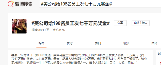 别人家的年终奖！公司给员工发7000万奖金，人均35万，最多190万！