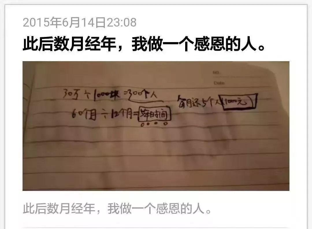 女孩朋友圈借钱：找300人各借千元，5年还清！3年后…