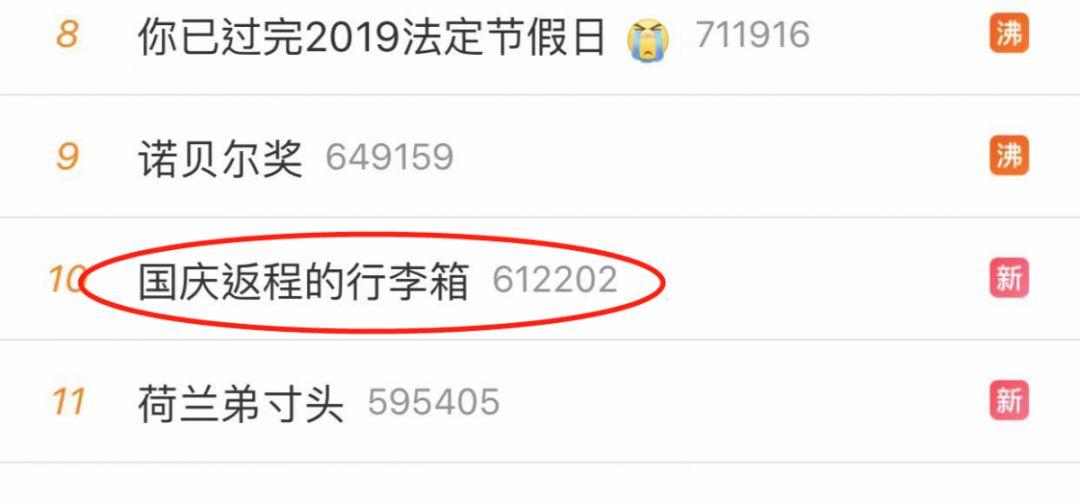 “国庆返程的行李箱”又上热搜，最后一个亮了！