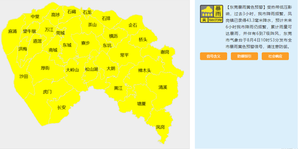 下班快回家！8级大风+大暴雨! 黄色暴雨预警！台风回来东莞吗？