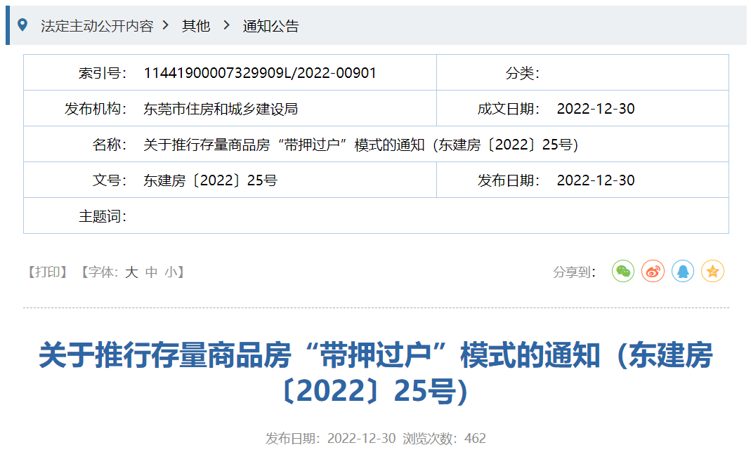 东莞出台楼市新政！存量商品房可“带押过户”
